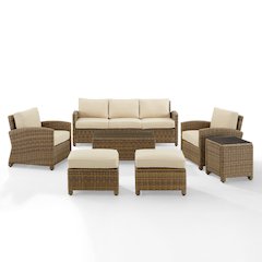 7Pc Outdoor Sofa Furniture Set, Sofa, Coffee&Side Table, 2 Chairs, 2 Ottomans