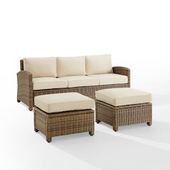 Bradenton 3Pc Wicker Outdoor Sofa Patio Furniture Set - Sofa & 2 Ottomans
