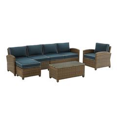 5Pc Outdoor Furniture Set, Left&Right Loveseat, Armchair, Coffee Table, Ottoman