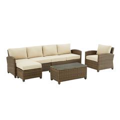 5Pc Outdoor Furniture Set, Left&Right Loveseat, Armchair, Coffee Table, Ottoman