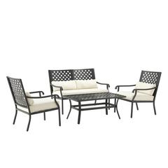 Alistair 4Pc Outdoor Loveseat Furniture Set, Loveseat, Coffee Table, 2 Armchairs