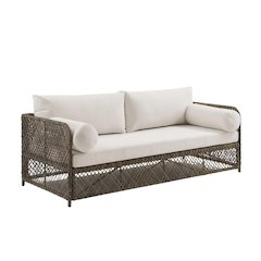 Wicker Outdoor Sofa with Creme Cushions for Patio Relaxation and Garden Seating
