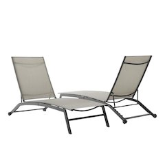 Black Steel Outdoor Lounge Chairs Set of 2 with Reclining Mesh and Wheels