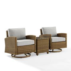 Bradenton 3Pc Wicker Swivel Rocker Outdoor Chair Set, Side Table & 2 Rockers