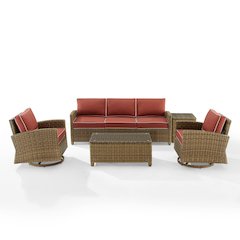 5Pc Outdoor Sofa & Swivel Rocker Set, Sofa, Coffee&Side Tables, 2 Swivel Rockers
