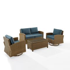 Bradenton 4Pc Outdoor Loveseat And Rocker Set, Coffee Table, Loveseat, 2 Rockers