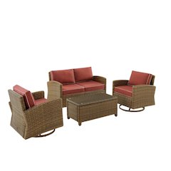 Brown 4 Piece Patio Furniture Set with 2 Chairs, Sangria Cushions
