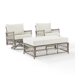 Thatcher 3Pc Wicker Rocker Outdoor Chair Set, Coffee Table Ottoman & 2 Rockers