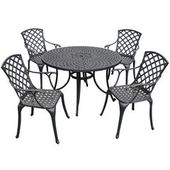Sedona 46" 5Pc Cast Round Outdoor Dining Set, 46" Table & 4 High Back Armchairs