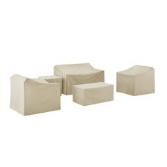 5Pc Outdoor Furniture Cover Set, Loveseat, Two Armchairs, End Table, Table