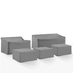 5Pc Outdoor Furniture Cover Set, 3 Square Table/Ottomans, 1 Loveseat, & 1 Sofa