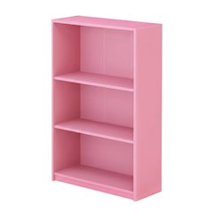 Pink 3-Tier Adjustable Shelf Bookcase with Sturdy Wood Construction