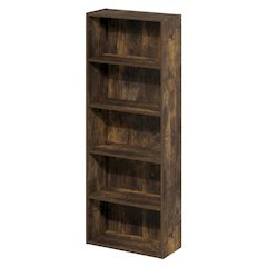 Wooden bookcase with open shelves for storage and display