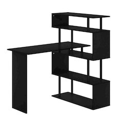 L-Shaped Computer Desk with 5-Tier Shelves, Amber Finish, Space-Saving Workspace