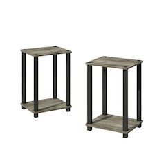 French Oak and Black Nightstand Set with Wooden Finish
