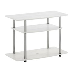 White Oak/Chrome TV Stand with 3-Tier Shelving and Wooden Construction