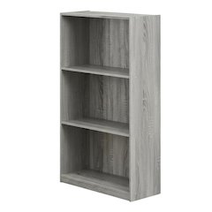 French Oak Grey 3-Tier Bookcase with Spacious Shelves for Home Storage
