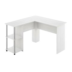 L-Shape Desk, Stainless Steel Tubes And White Oak Finish For Modern Workspaces