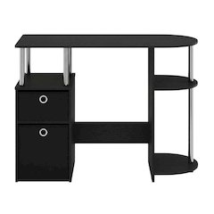 Americano Finish Computer Study Desk with Bin Drawers, Steel Tubes for Office