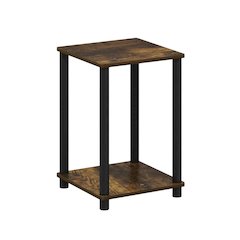 Amber Pine and Black Finish End Table with Modern Design
