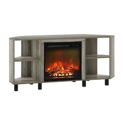 Wood TV stand with metal legs for up to 55-inch screens in French Oak Grey