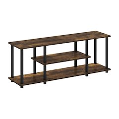 Amber Pine/Black TV Stand with 3-Tier Storage and Wooden Construction