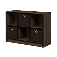 Wooden 3x2 Bookcase with Storage Bins in Walnut Finish for Organized Living