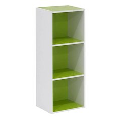 White/Green 3-Tier Open Shelf Bookcase with Ample Storage and Modern Design