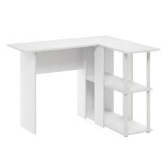 White L-Shape Desk with Bookshelf and Spacious Workspace