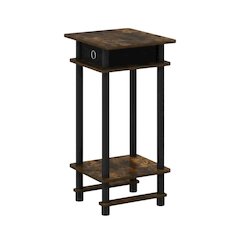 Amber Pine and Black Tall End Table with Storage Bin for Living Room