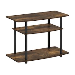 Gold 3-Tier TV Stand with Rubberwood & Walnut Veneer, Sturdy Multi-Level Design