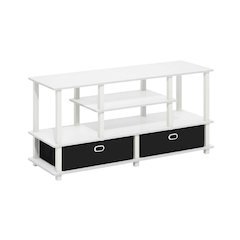 White Large TV Stand, 55-Inch Screens, Storage Bin, Solid Wood construction