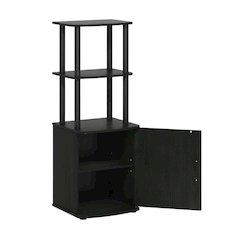 Wooden TV Stand with Storage Cabinet and Tall Design in Blackwood/Black