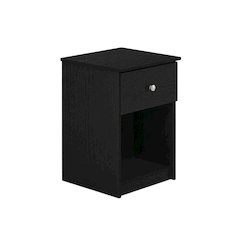 Black wood nightstand with one drawer and modern design