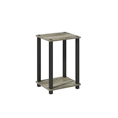 French Oak and Black Wood Nightstand with Compact Design for Bedroom Storage