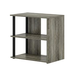 French Oak and Black Finish 2-Tier End Table with Stylish Storage