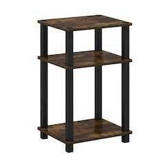 Amber Pine and Black 3-Tier End Table with Open Shelving and Modern Style