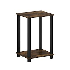 Small Amber Pine and Black End Table with Sleek Design