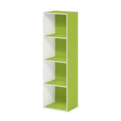 Green 4-Tier Bookcase with Open Storage and Wood Construction
