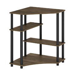 Corner Office Desk With Shelves, Columbia Walnut And Black Finish