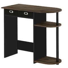 Computer workstation with Columbia Walnut, black finish, sleek design, durable