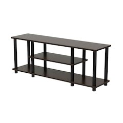 Dark Brown/Black 3-Tier TV Stand with Composite Wood and Plastic Poles