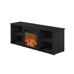 Wood TV stand, fireplace, Americano finish, modern design, multi-functional