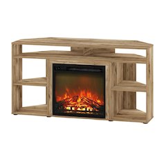 Brown Corner TV Stand with Fireplace for 55-Inch Screens in Rustic Wood Finish