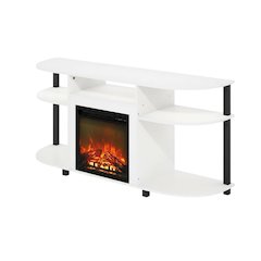White Entertainment Center Stand with Fireplace for 55-Inch TVs, Solid Wood