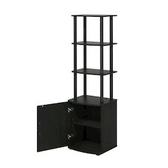 Wooden TV Stand with 3-Tier Height and Storage Cabinet, Blackwood/Black