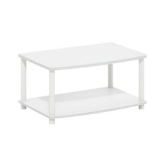 White 2-Tier Elevated TV Stand with Rubberwood Solids and Walnut Veneers