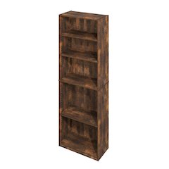 Amber oak 5-tier adjustable shelf bookcase with wood construction