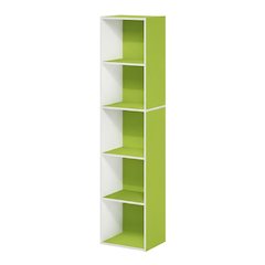 Green 5-Tier Open Shelf Bookcase with Wooden Construction