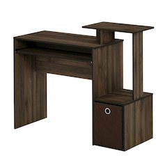 Wooden Home Office Desk with Storage Bin in Columbia Walnut Finish